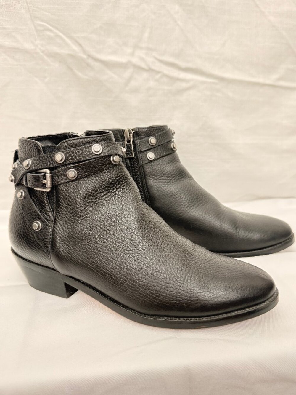 Halogen Lidia Black Genuine Leather Studded Moto Ankle Booties Black Size